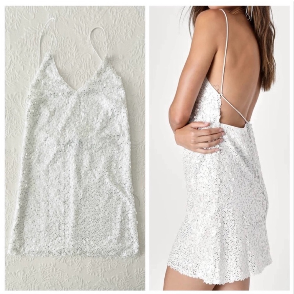 Lulus Force of Fashion White Backless
Sequin Mini Dress Large